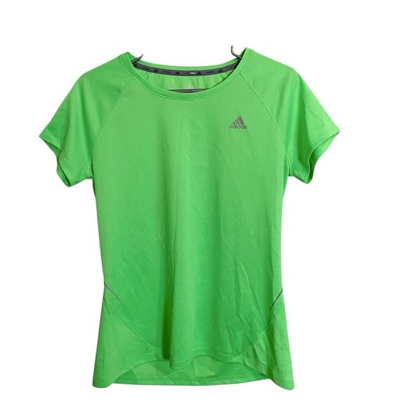 Adidas Climalite Running Shirt Womens Size M Green Stretch Athletic Short Sleeve - Picture 1 of 5